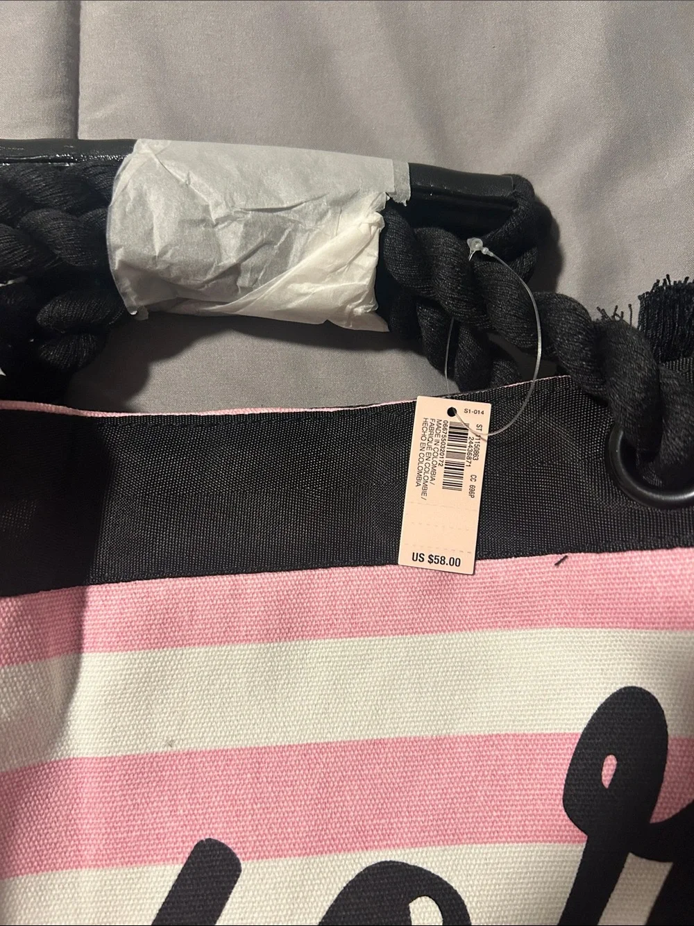 Victoria's Secret Pink and White Striped Canvas Logo Tote